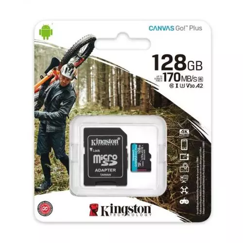 KINGSTON 128GB MICROSDXC CANVAS GO PLUS A2 U3 V30 170MB/S + ADAPTER, SDCG3/128GB